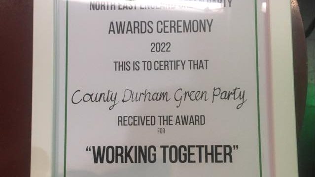 "Working Together" award for County Durham Greens